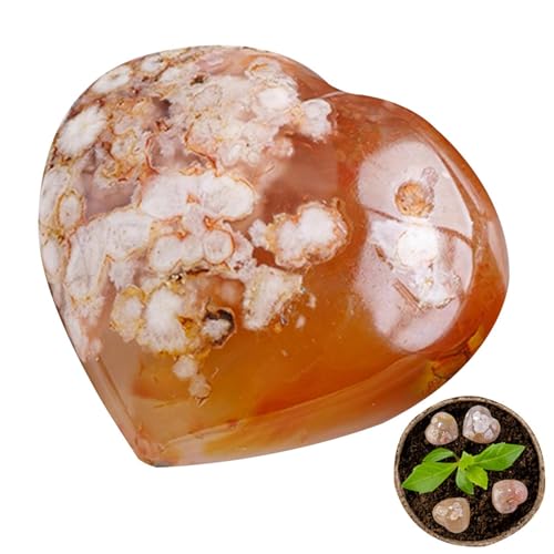 Ágata natural de flor de cerezo – Piedra de curativo en forma de corazón, diseño de bolsillo para Reiki y equilibrio energético | Para meditación y bienestar con piedras de palma