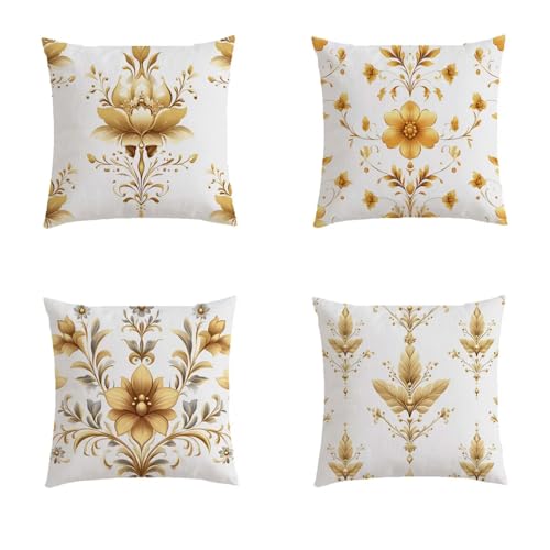 Housse coussin 60x60cm imperméable moutarde taie oreiller extérieur fleurs - 2