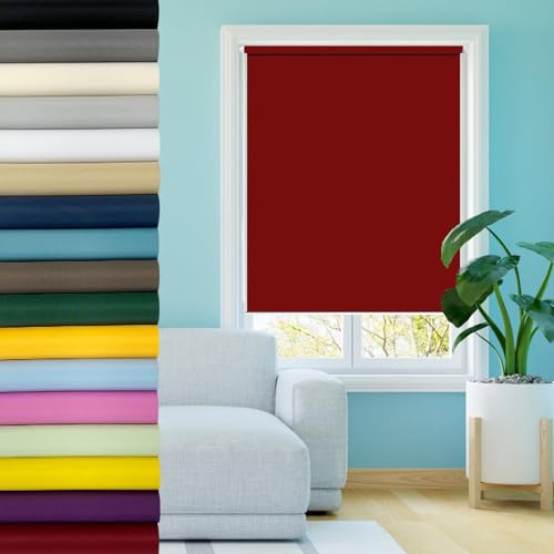 Doppelrollo Klemmfix Rollos 70 x 150 cm Thermorollo Klemmfix, Rollos für Fenster Fensterrollo Sonnenchutz Sichtschutz und Sonnenchutz für innen Wandmontage, Weinrot
