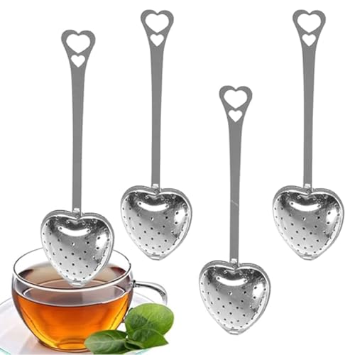 YOFDAL 4 Piezas Infusor de Te Acero Inoxidable,Colador De Té En Forma De Corazón con Mango,Pinza Bola de té,Colador Te,Tea Infuser,para té de Hojas Sueltas,Especias,Condimentos