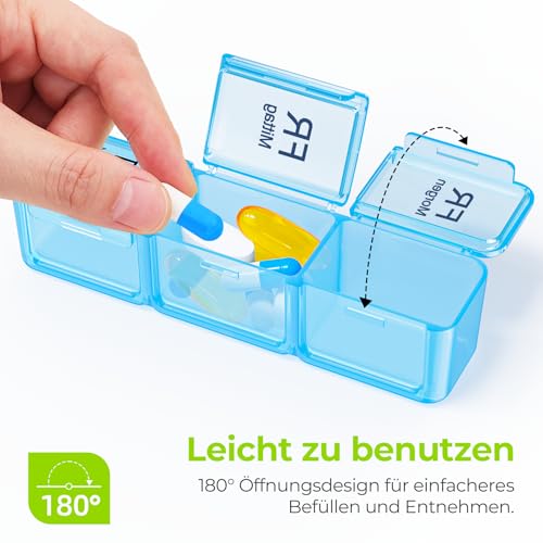 AUVON Tablettenbox 7 Tage Morgens Mittags Abends, Tragbare Pillendose mit Großen Separaten Fächern, Medikamentenbox 7 Tage 3 fächer… – Ansicht 3
