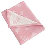 Picture of NTBAY 3 Layer Toddler Blanket, Muslin Cotton Jacquard Bed Blankets, Lightweight Thermal Baby Blanket, Super Soft and Warm Crib Blanket for All Seasons, Decoration Gift, 30"x40", Pink Pineapple