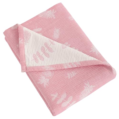 Image of NTBAY 3 Layer Toddler Blanket, Muslin Cotton Jacquard Bed Blankets, Lightweight Thermal Baby Blanket, Super Soft and Warm Crib Blanket for All Seasons, Decoration Gift, 30"x40", Pink Pineapple