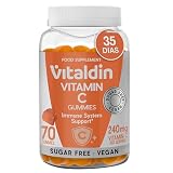 Vitaldin Gominolas Vitamina C – 240 mg por Dosis - Niños y Adultos – Refuerza tu Sistema Inmune y Reduce el cansancio – Gummies Veganas, Sin Azúcar y Sin Gluten – Sabor Natural a Naranja –70 Gomas