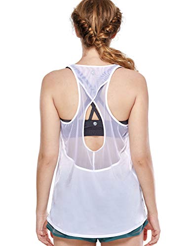 CRZ YOGA Women's Activewear Tops Mesh Workout Racerback Lightweight Sculpt Tank White r209