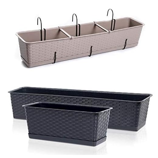 Blumenkasten Balkonkasten Blumentopf Rattan Optik Case P mit Aufhängung Untersetzer Geländerkasten 4 Größen (800 Anthrazit)