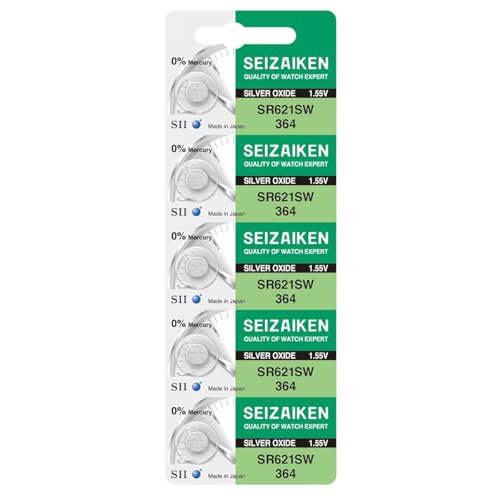 Image of Seizaiken 364 SR621SW Silver Oxide Watch Battery, 1.55V, 23 mAh, Mercury-Free, 5 Batteries, Made in Japan by Seiko