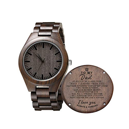 Engraved Mens Wooden Watch - Personalized Sandalwood Wood Watch Gift for Dad,Father's Day