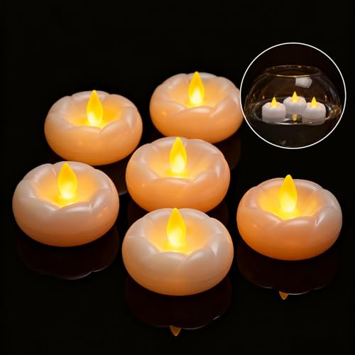 HENGBIRD 6 velas LED flotantes, velas de té de 5,5 cm, resistentes al agua, funciona con pilas, sin llama, velas flotantes para centro de boda, baño, piscina, fuente