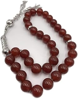 Red Agate Stones Rosary with chain & tussle Rohduim plated silver color 33 beads 8 mm