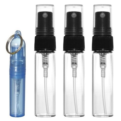 Riverrun Set of 3 Glass Perfume Atomizers Black Fine Mist Sprayer Bonus Key Chain Bottle 4ml .14 oz