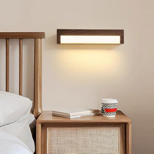 Aplique de pared rectangular de madera de nogal con tira LED de 6W 7