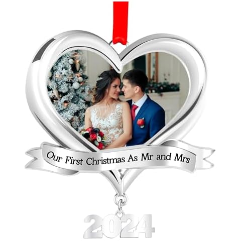 Our First Christmas Married Personalized Photo Ornament 2024 As Mr. and Mrs - Our First Christmas Married Xmas Tree Picture Frame Ornament - 1st Christmas Married Photo Ornaments Keepsake Gift Cover