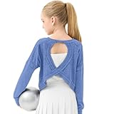 Gogokids Girls Shirts Long Sleeve Athletic Shirts Open Back Tops Active Sports Tshirts Yoga Workout Crop Tees, Deep Blue, 11-12 Years