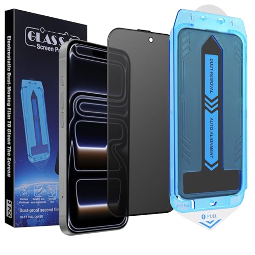 Image of 2-Pack Privacy Screen Protector for iPhone 17 Pro Max 6.9-inch, 9H Tempered Glass, Full Coverage, Anti-Fingerprint, Auto Dust-Elimination, No Bubble, Easy Installation