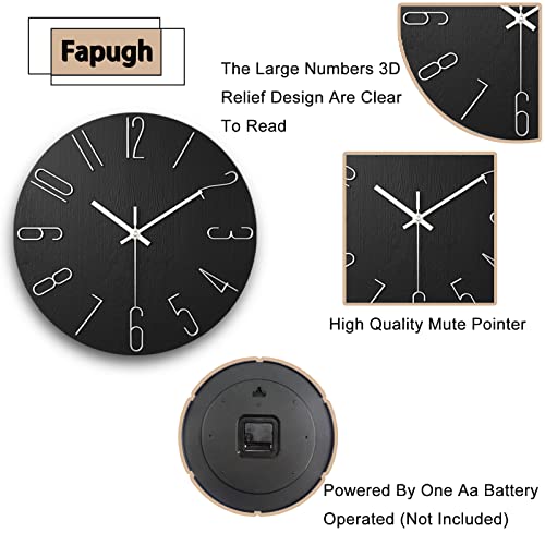 Fapugh 12 Inch Wall Clock Silent Non Ticking, Preciser Modern Style Decor Clock For Home, Office, School, Kitchen, Bedroom, Living Room (Black) #TOP3