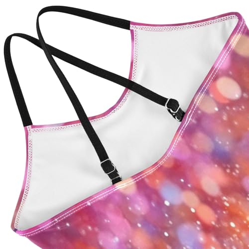 Pigsaly Girls One Piece Swimsuits Dark Pink Orange Purple Gradient Flashing Glitter Kids Cross Back Swimwear Bathing Suit 3T4