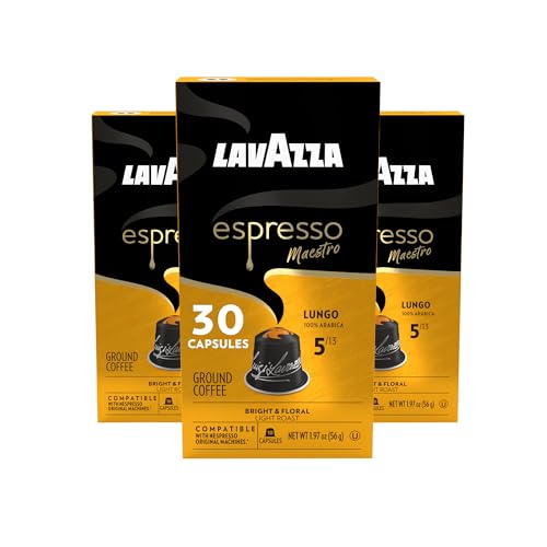 Lavazza Espresso Maestro Lungo Aluminum Capsules Compatible with Nespresso* Original Machines, Light Espresso Roast, 100% Arabica (30 Capsules)