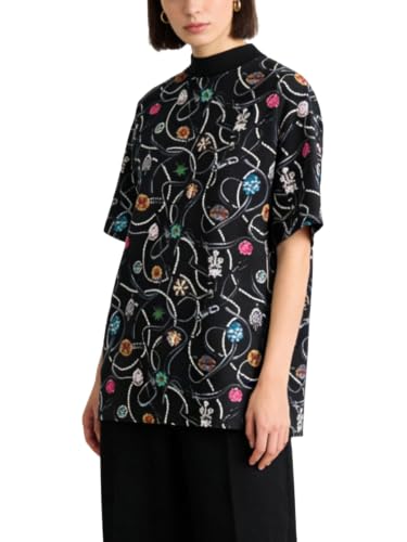 Arynna Y2K Vintage Gem Print Womens Mock Neck Baggy Short Sleeve T-Shirt