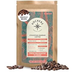 Organic Specialty Whole Bean Coffee - Freshly Roasted to Order - Medium Roast, 12oz Single Origin Ethiopian Harrar Coffee Beans - Farm Direct, Chocolate & Fruity Notes