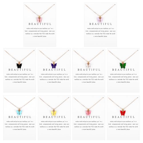 cobee 10 Pieces Butterfly Pendant Necklace Set For Women, Colorful