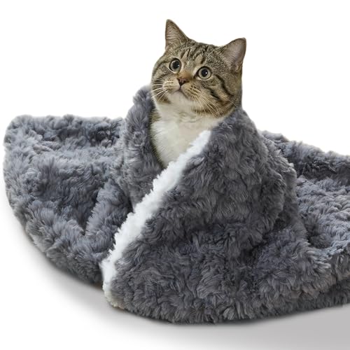 NODARKO Cat Blanket for Indoor Cats - Ultra Thick 460GSM Faux Rabbit Fur & 260GSM Sherpa, Small Pet Throw for Carrier, Crate & Couch Protection, Soft Thermal Kitten Bedding, 21"x18" Grey