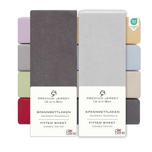 DarBene Spannbettlaken 140x200 Premium 2er Set Grau-Mix, Jersey 100% gekämmte Premium Baumwolle, Blickdicht, superweiches Bettlaken bis 30 cm Matratzenhöhe, Oeko-TEX, Anthrazit & Hellgrau
