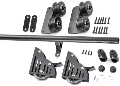 Sliding Ladder Hardware Kit with Floor Roller, Black Steel Track/Rail 3.3ft-24ft, Adjustable Sliding Ladder System for Library, Home, Industrial Use