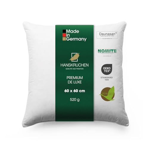Hanskruchen® Premium de Luxe Daunenkissen 60x60 cm - Made in Germany Daunen Kopfkissen aus 100% Baumwolle - 3 Kammer Daunenkissen für Allergiker [1er Pack]
