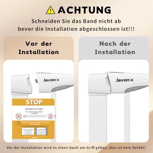 Javonix Treppenschutzgitter ohne Bohren, Extra Hoch 92 cm Höhe, 75-124 cm Breite, Türgitter Baby mit 3 Verlängerungen und 2 Y-Spindeln, für Kinder, Hunde und Katzen, Auto-Close & 90° Stopp - Weiße