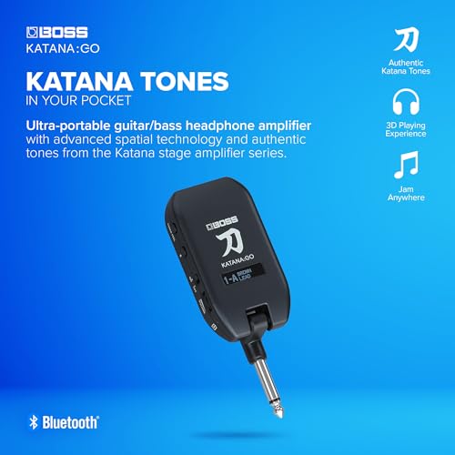 boss katanago  personal headphone amplifier for guitar amp bass  ready-to-play sounds from stage-class katana amps  advanced spatial technology  edit tones amp stream backing music via bluetooth