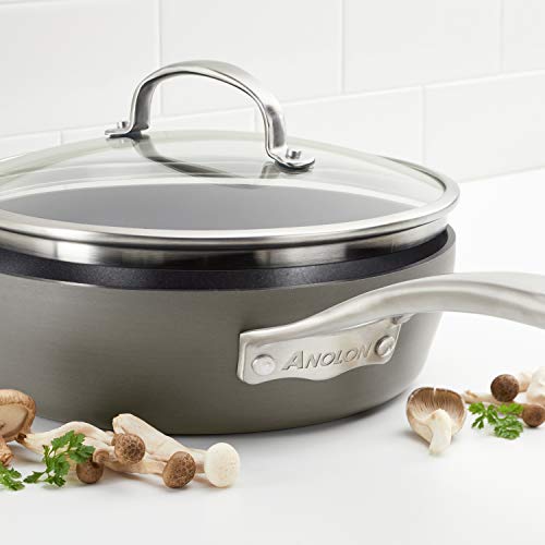 Anolon 81386 3-Qt. Covered Sauté Hard Anodized Aluminum Sauteuse, Saute Pan, Dark Gray 2 Gallery Image