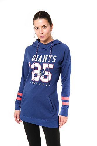 Ultra Game Women's NFL Tunic Hoodie Pullover Sweatshirt Terry, New York Giants, Royal