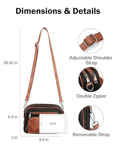 FADEON Crossbody Bags for Women Multi-pocket Leather Crossbody Purses, Designer Shoulder Bag Adjustable Removable Strap4