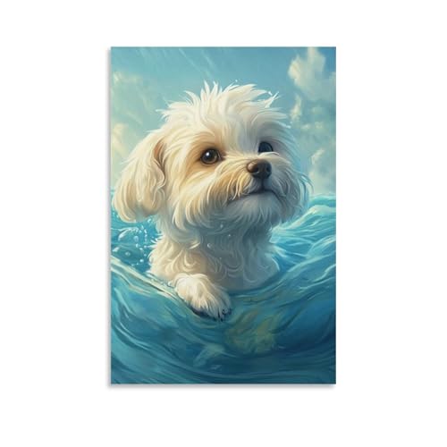 Tableau Bichon Frisé de qualité premium pour décoration salon 50x75cm