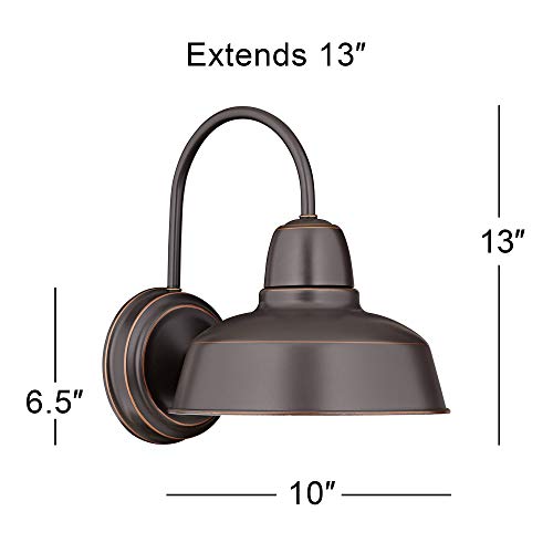John Timberland Urban Barn Rustic Farmhouse Outdoor Wall Light Fixture Oil Rubbed Bronze Steel Gooseneck Arm 13" For Exterior House Porch Patio Outside Deck Garage Yard Front Door Garden Home #TOP6