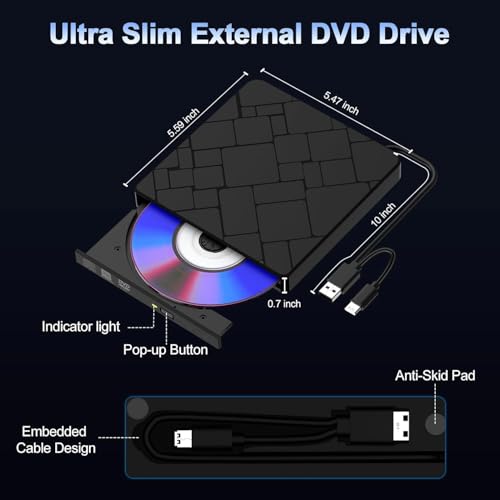 Lectora externa CD DVD para laptop USB 3.0 Tipo-C miniatura 7