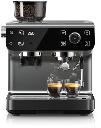 WMF Espresso Pro Siebträgermaschine, halbautomatische Espressomaschine mit Mahlwerk, 15 bar Druck, integrierte Waage, Doppel-Thermoblock Technologie, schnelles Erhitzen, Steingrau