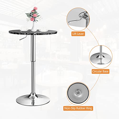 Byroce Round Bar Table, Cocktail Table Height Adjustable With 360° Swivel Top, Silver Leg & Base, High Pub Table For Bistro, Parties, Café, Kitchen And Dining Room (1, Black) #TOP5