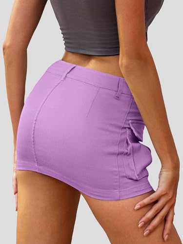 Image of ELLEVEN Low Rise Denim Mini Skirt for Women High Stretch Jean Skirts