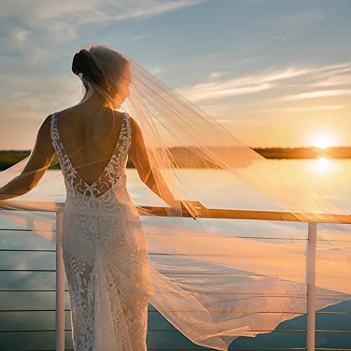 Ursumy Wedding 2T Veil Long Cathedral Veil Soft Tulle Bridal Veils With Comb (Ivory) #TOP4