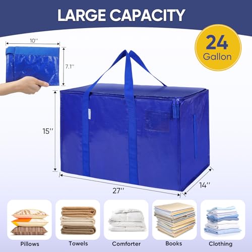 Image of TICONN 16 Pack Extra Large Moving Bags Heavy Duty with Zippers & Carrying Handles, Durable Storage Bags Moving Boxes for Closet Organizers and Storage (16 Pack, Navy)