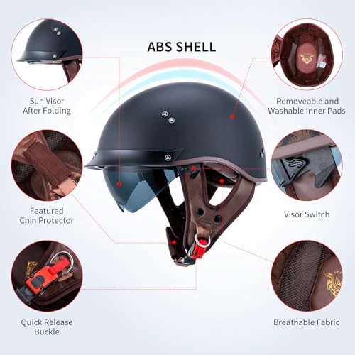JQF Gear Retro Motorcycle Helmets MM107 DOT Approved for Men Women by JQF Gear - Used condition - Image 2