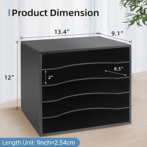 Sharkwoods Wood Desktop Organizer With 5-Tier Storage, Paper Storage Mail Sorter, Wood File Holder With Adjustable Shelves For Office School Home,Black #TOP3