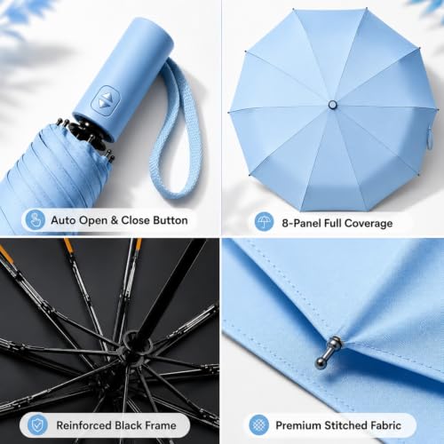 Image of ginoya brothers Premium Auto Open & Close Compact Travel Umbrella for Men & Women With 10 Durable Ribs Strong Wind Resistant Folding Easy to Carry Umbrella For Sun & Rain