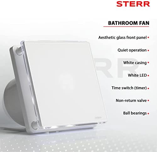 STERR White Extractor Fan Bathroom 100 mm with LED + TIMER Inline Extractor Fan - Extractor Fan - Bathroom Fan Extractor - Bathroom Fan