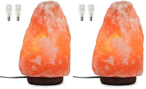 Image of Spantik 7 Inch Himalayan Salt Lamp with Dimmer Cord - Night Light Natural Crystal Rock Classic Wood Base Authentic from Pakistan (Pack of 2)