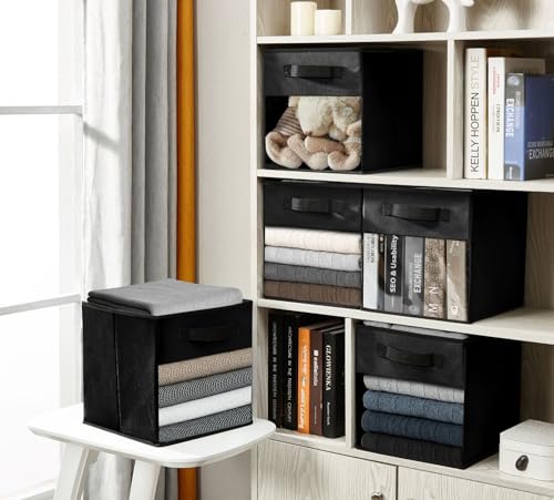 DECOMOMO Storage Bins, Cube Storage Bin with Window, Fabric Storage Cubes for Shelves (11" / 6pcs, Black) thumbnail 6