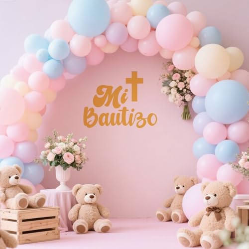 Vinilo Decorativo Bautizo Globo Arco Dorado miniatura 3