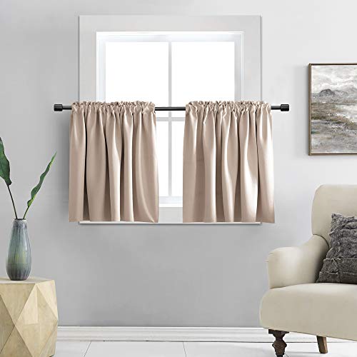 DONREN Lot de 2 Rideaux occultants pour Petites fenêtres – Rideaux d'armoire pour Cuisine avec Passe-Tringle (Taupe Chaud, 76 x 91 cm de Long)